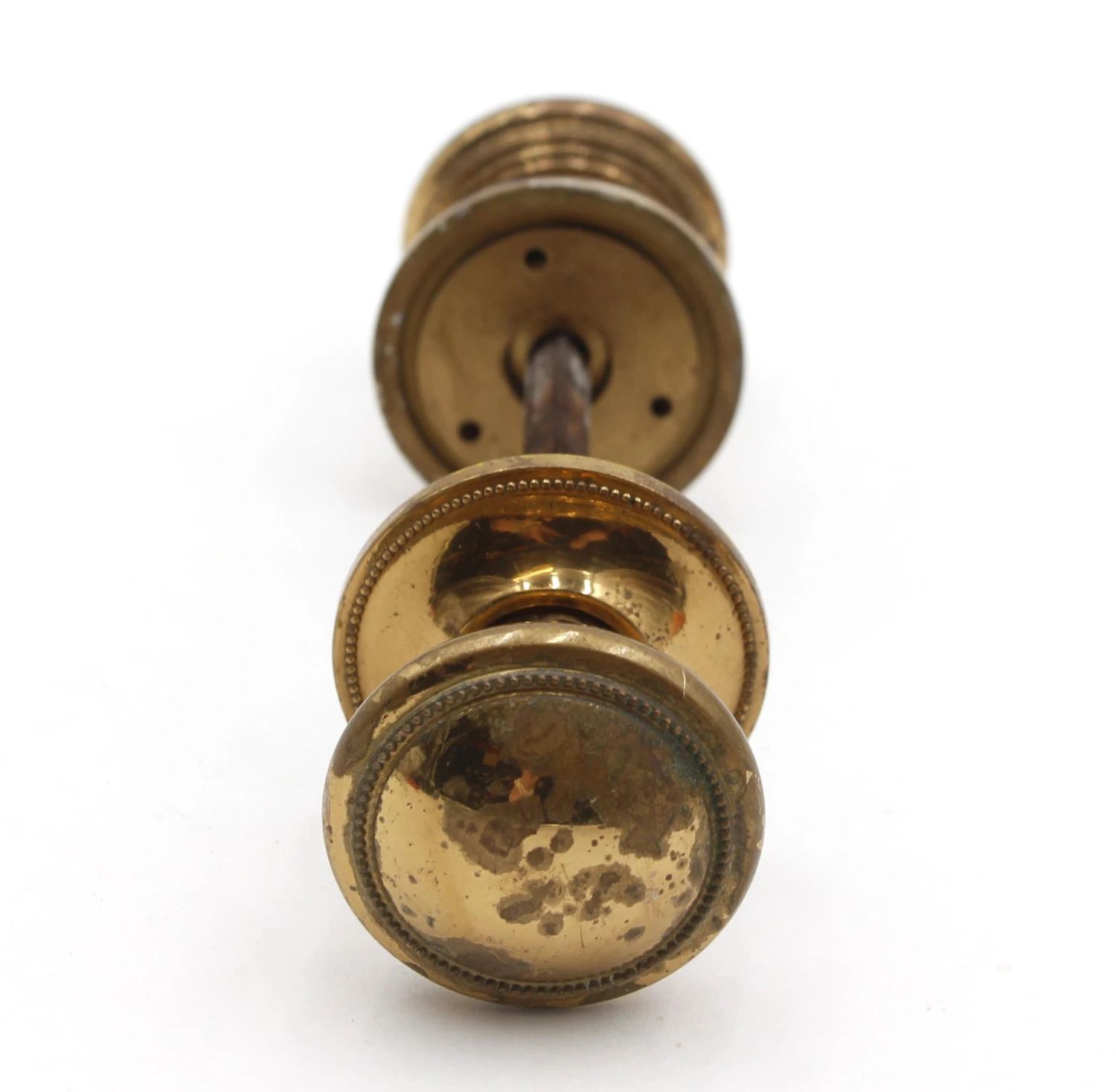 Vintage Beaded Polished Cast Brass Door Knob Set 7 Vintage Beaded Polished Cast Brass Door Knob Set - Image 5