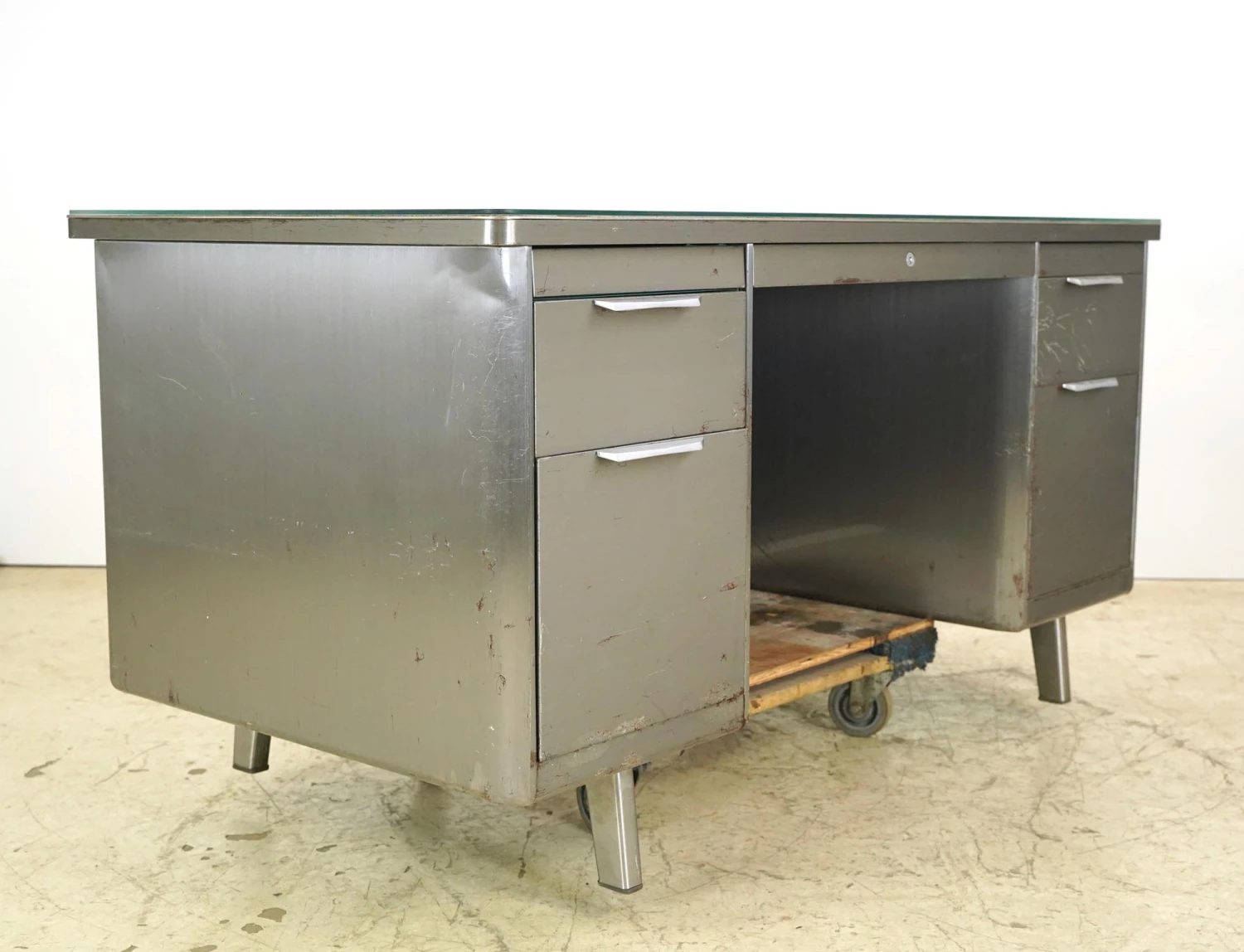 Vintage Industrial Steel Office Desk With Glass Top 7 Vintage Industrial Steel Office Desk With Glass Top - Image 5