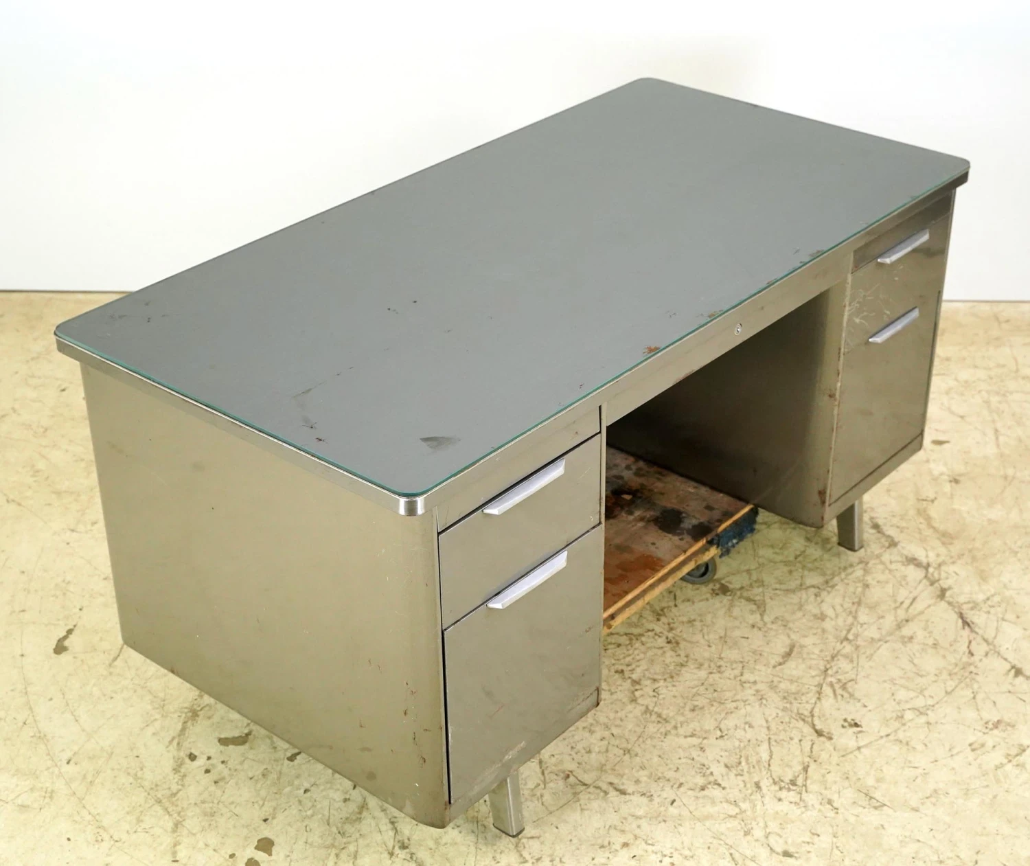 Vintage Industrial Steel Office Desk With Glass Top 8 Vintage Industrial Steel Office Desk With Glass Top - Image 6