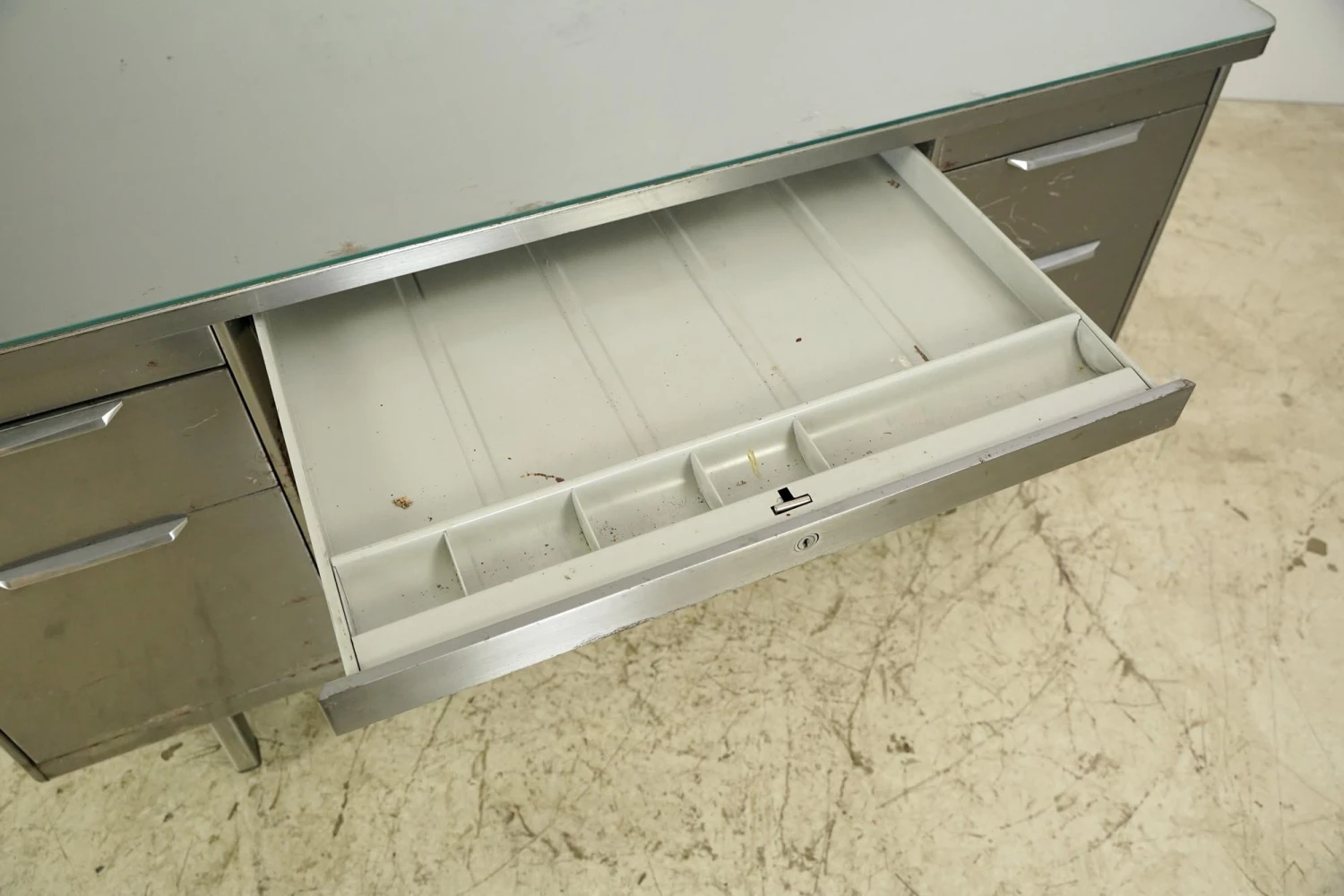 Vintage Industrial Steel Office Desk With Glass Top 12 Vintage Industrial Steel Office Desk With Glass Top - Image 10