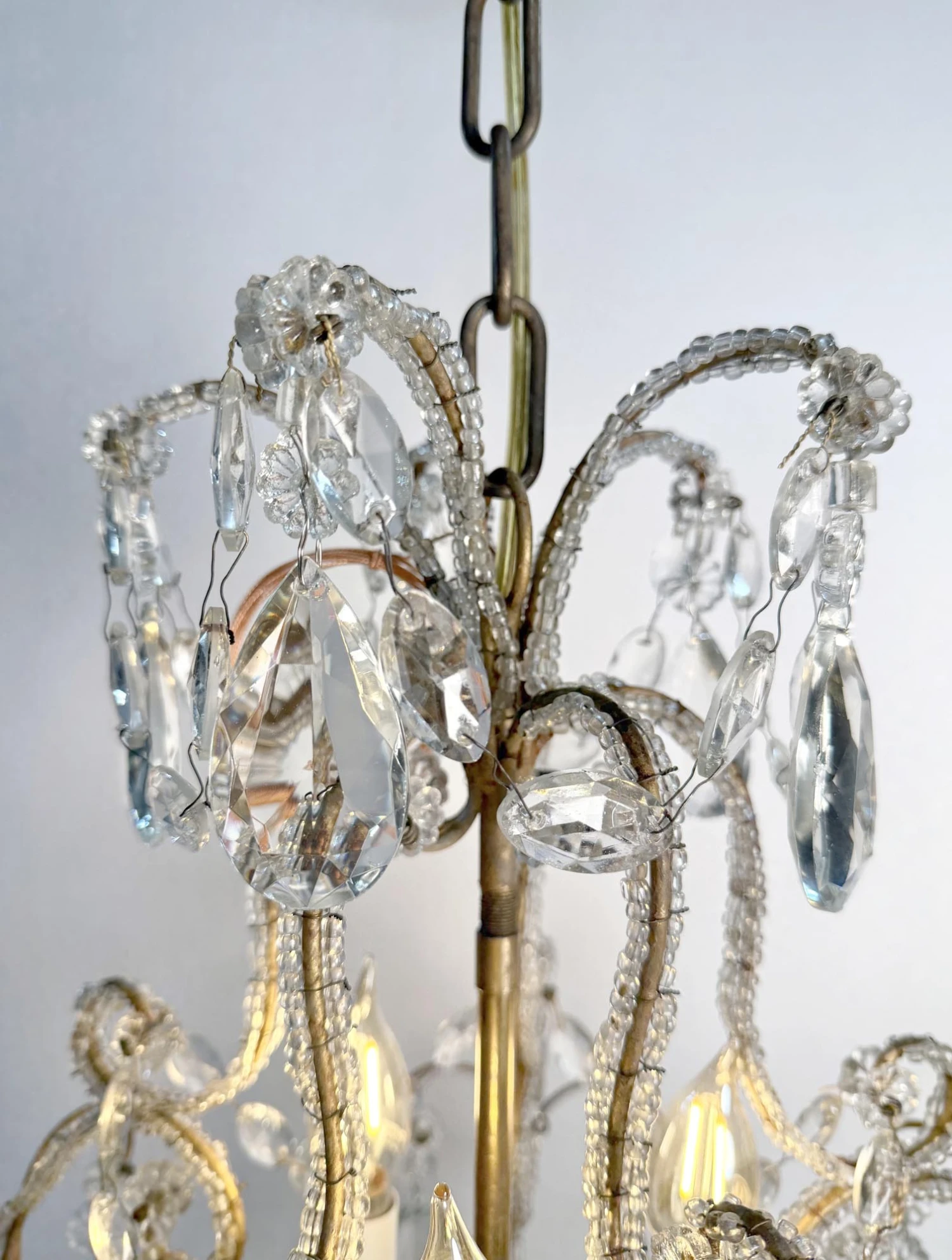 Antique French Crystal 3 Light Chandelier With Floret Details 12 Antique French Crystal 3 Light Chandelier With Floret Details - Image 10