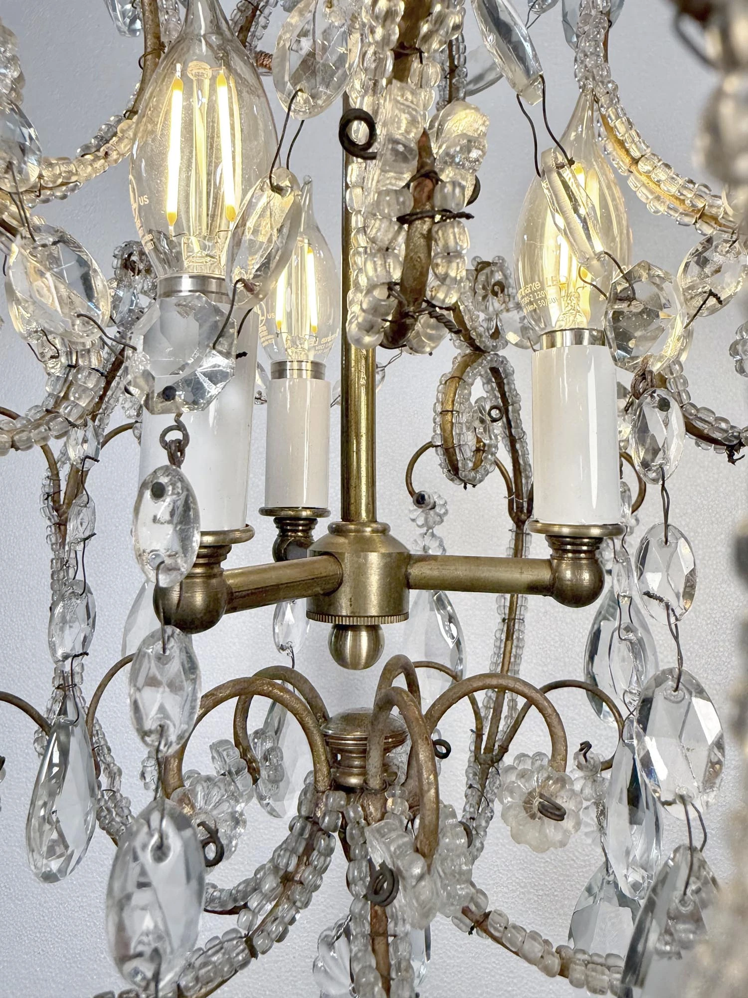 Antique French Crystal 3 Light Chandelier With Floret Details 13 Antique French Crystal 3 Light Chandelier With Floret Details - Image 11