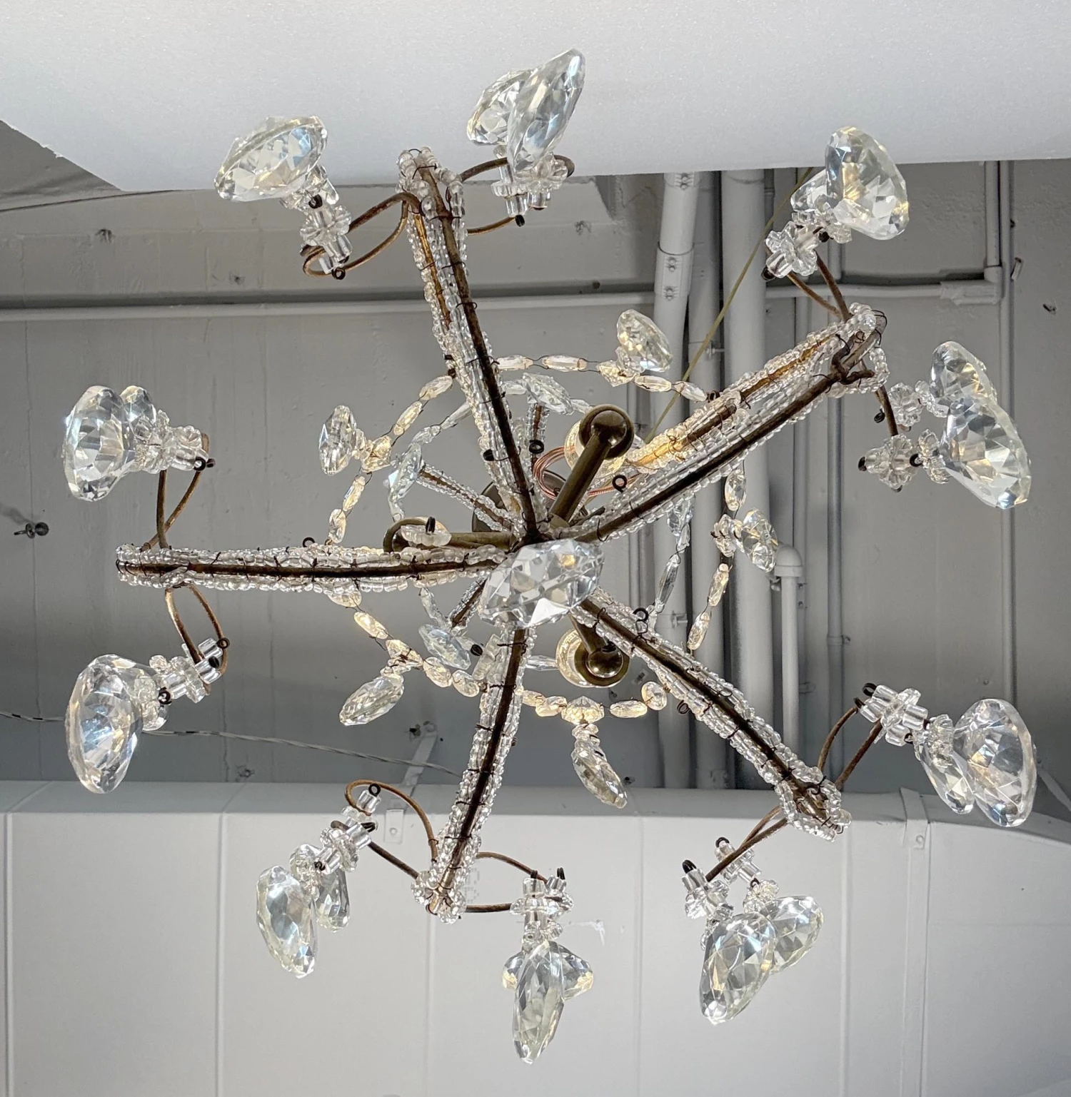 Antique French Crystal 3 Light Chandelier With Floret Details 16 Antique French Crystal 3 Light Chandelier With Floret Details - Image 14