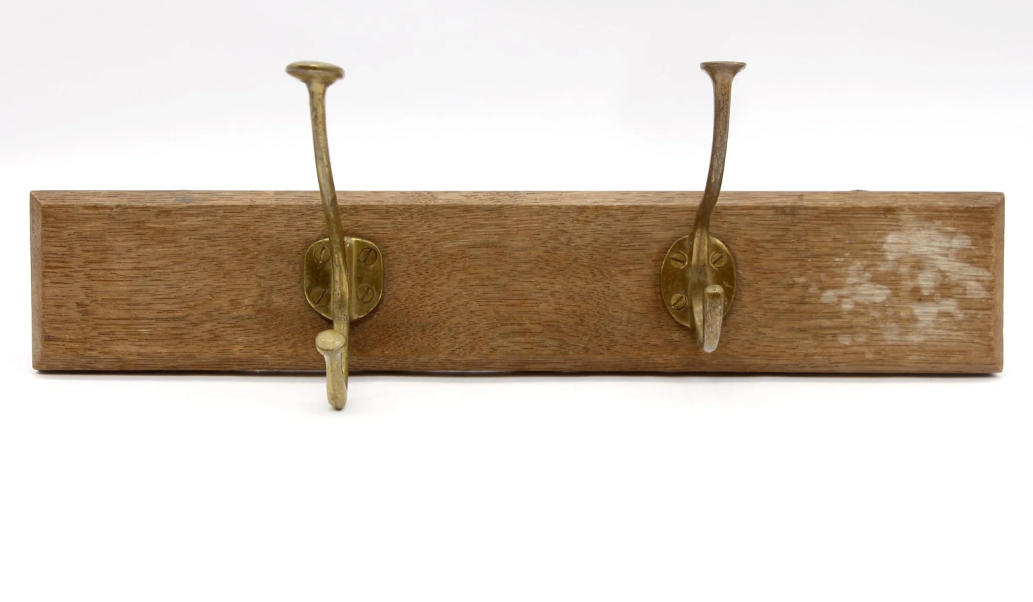 European Vintage Brass Hook Rack On Wooden Plank 4 European Vintage Brass Hook Rack On Wooden Plank - Image 2