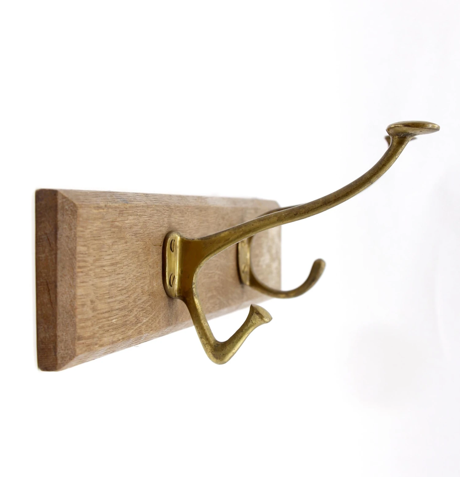 European Vintage Brass Hook Rack On Wooden Plank 5 European Vintage Brass Hook Rack On Wooden Plank - Image 3