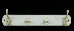 Vintage European White Cast Iron 4 Hook Coat Wall Rack