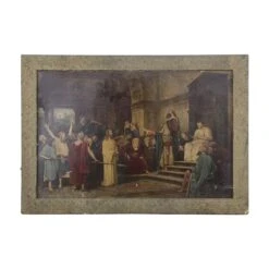 Antique Carved Wood Frame Religious Print