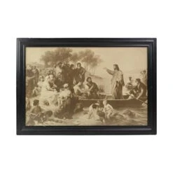 Vintage Sepia Art Print Of Christ & His Followers In A Black Wood Frame