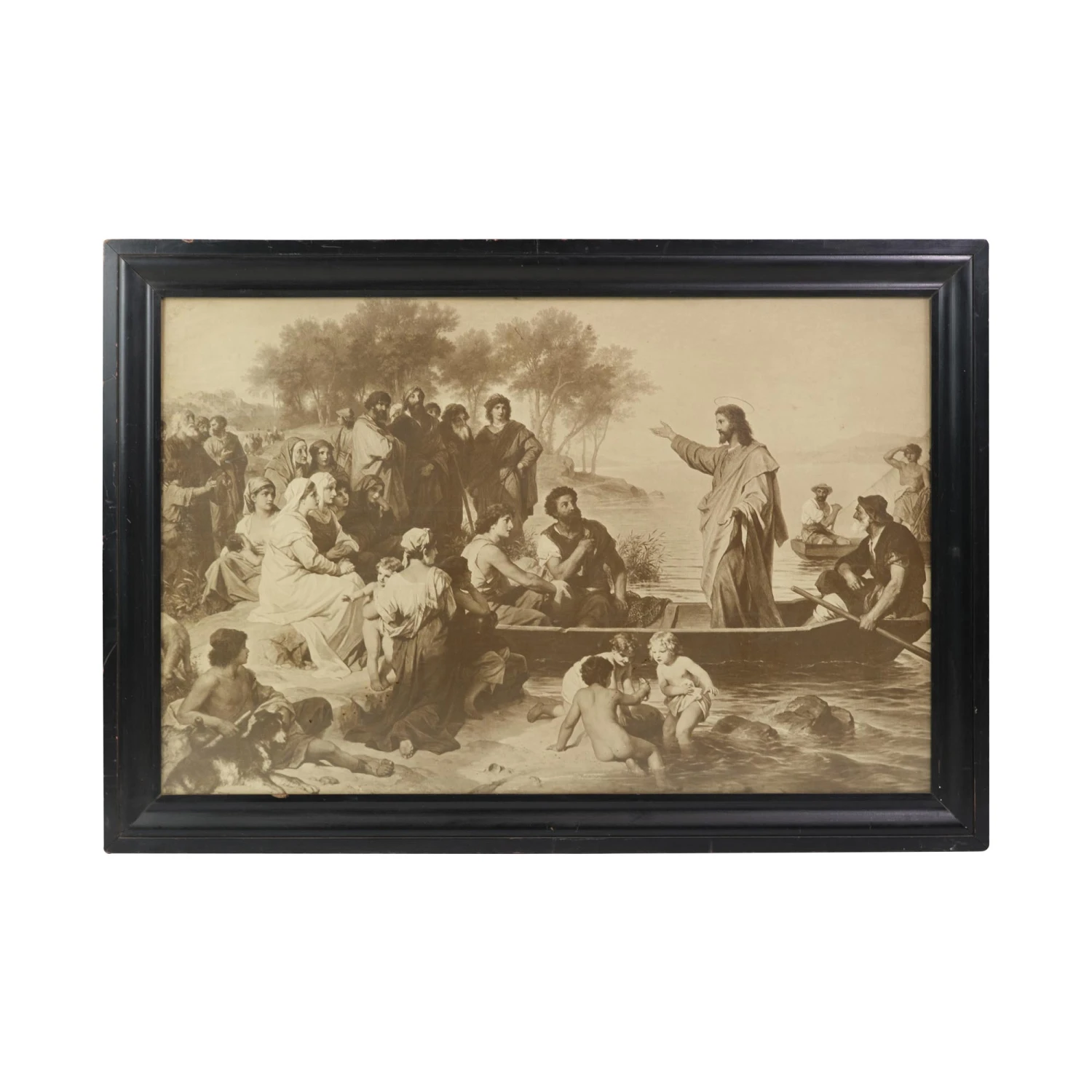 Vintage Sepia Art Print Of Christ & His Followers In A Black Wood Frame 3 Vintage Sepia Art Print Of Christ & His Followers In A Black Wood Frame