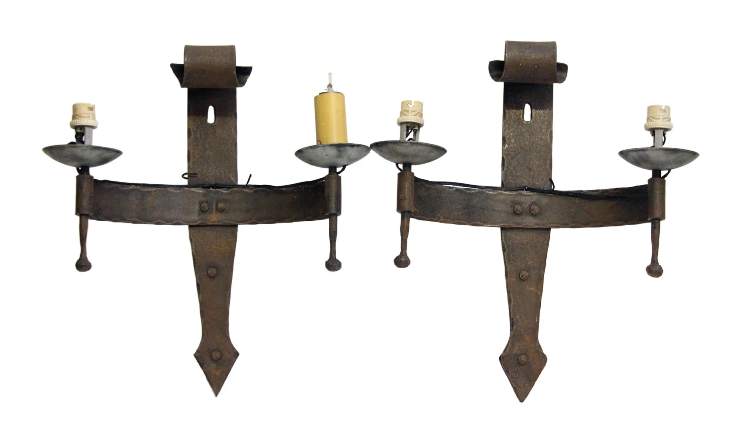 Set Of Three Arts & Crafts Iron Wall Sconces 4 Set Of Three Arts & Crafts Iron Wall Sconces - Image 2