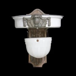 1910 Milk Glass Bronze Accent Theater Pendant Light & Wall Sconce