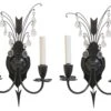 1920s Pair Of Federal 2 Arm Iron & Crystal Wall Sconces