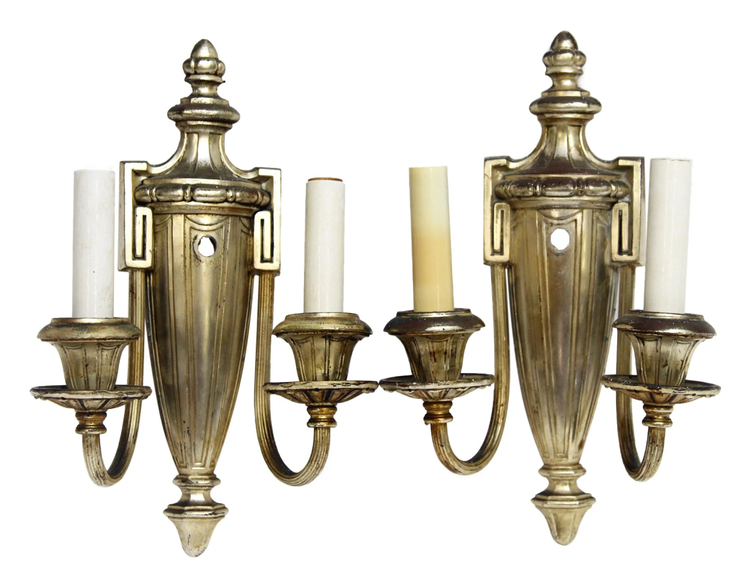1920s Pair Of Neoclassical Silver Wall Sconces 3 1920s Pair Of Neoclassical Silver Wall Sconces
