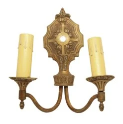 1920s Victorian 2 Arm Bronze Wall Sconce