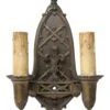Antique 1920s Bronze Gothic Two Arm Wall Sconce 2 Antique 1920s Bronze Gothic Two Arm Wall Sconce -OGT Sale Store sconces wall lighting antique 1920s bronze gothic two arm wall sconce l214247