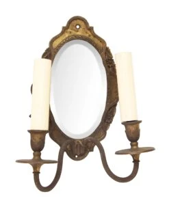 Antique 2 Arm Brass Mirrored Wall Sconce
