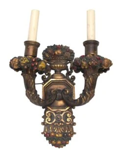 Antique 2 Arm Bronze Gothic Wall Sconce