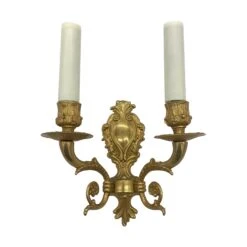 Antique French Gold Gilded Bronze 2 Arm Wall Sconce