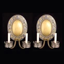 Antique Gothic Bronze Oval Back Wall Sconces
