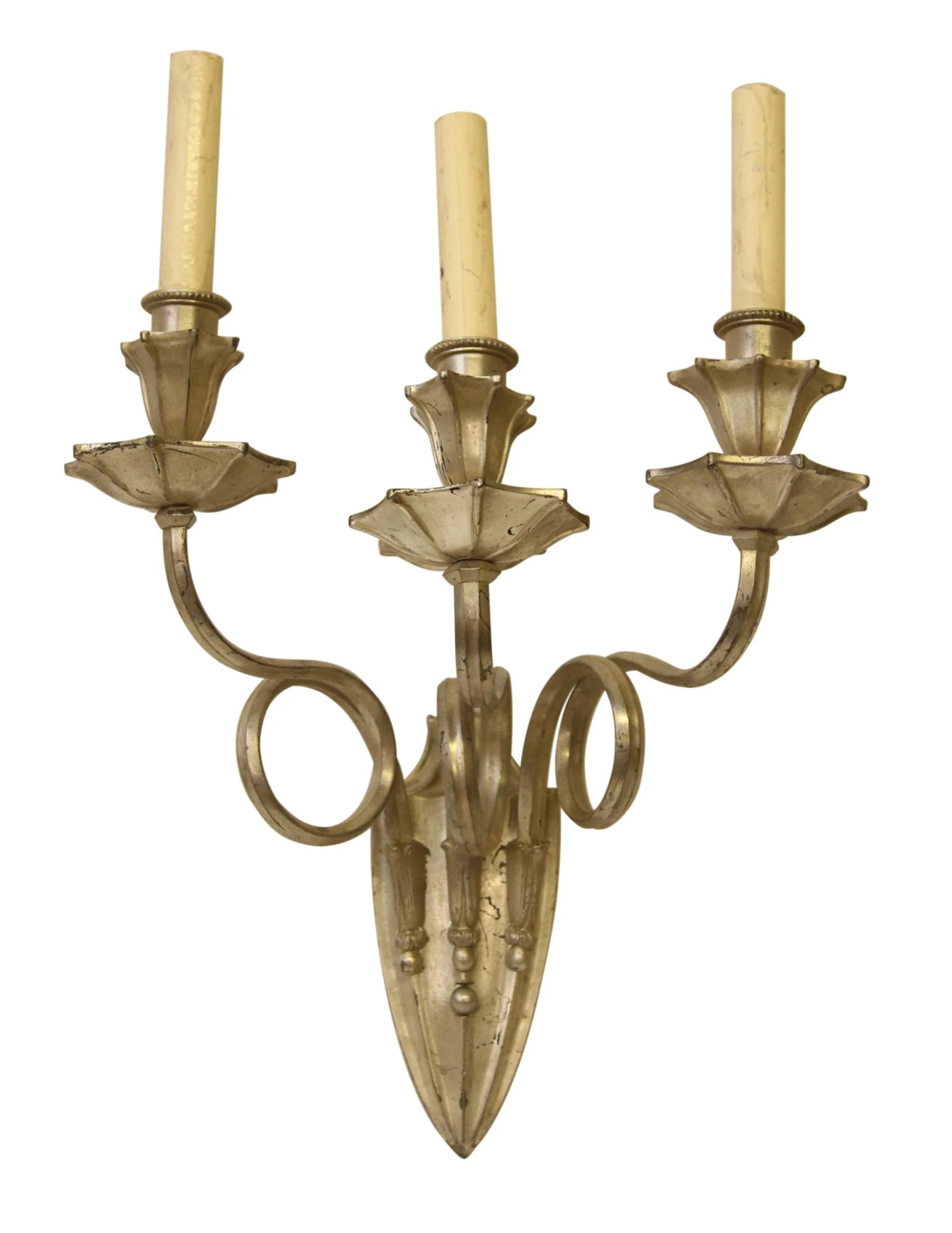 Antique Victorian Silver Tulip 3 Arm Caldwell Wall Sconce 3 Antique Victorian Silver Tulip 3 Arm Caldwell Wall Sconce
