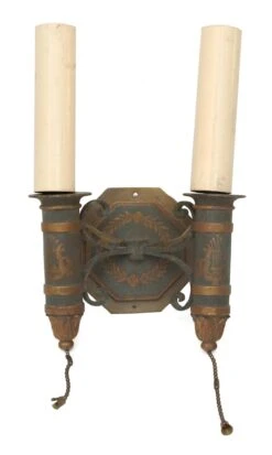 Antique Victorian Toleware 2 Arm Wall Sconce