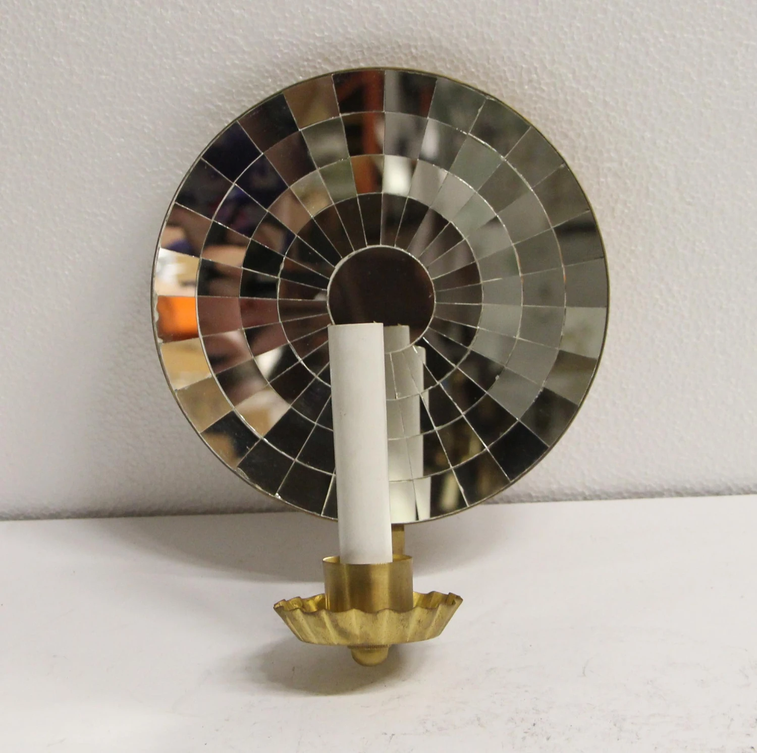 Concave Pieced Mirrored Single Arm Brass Sconce 4 Concave Pieced Mirrored Single Arm Brass Sconce - Image 2