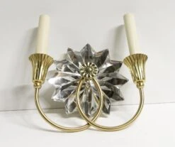 French Brass & Crystal Art Deco Floral Star 2 Arm Wall Sconce 10 French Brass & Crystal Art Deco Floral Star 2 Arm Wall Sconce -OGT Sale Store sconces wall lighting chr44