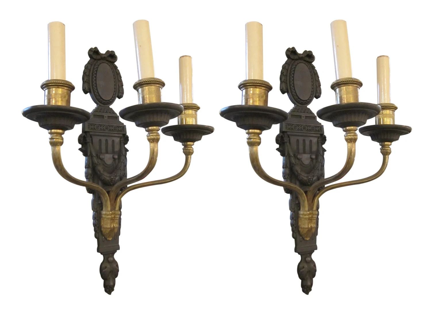 Pair Of 1910s Louis XV Style Bronze 3 Arm Caldwell Wall Sconces 4 Pair Of 1910s Louis XV Style Bronze 3 Arm Caldwell Wall Sconces - Image 2