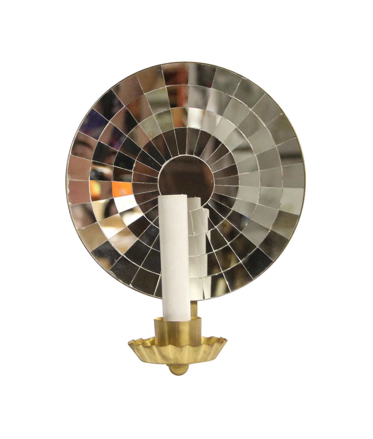 Concave Pieced Mirrored Single Arm Brass Sconce 3 Concave Pieced Mirrored Single Arm Brass Sconce