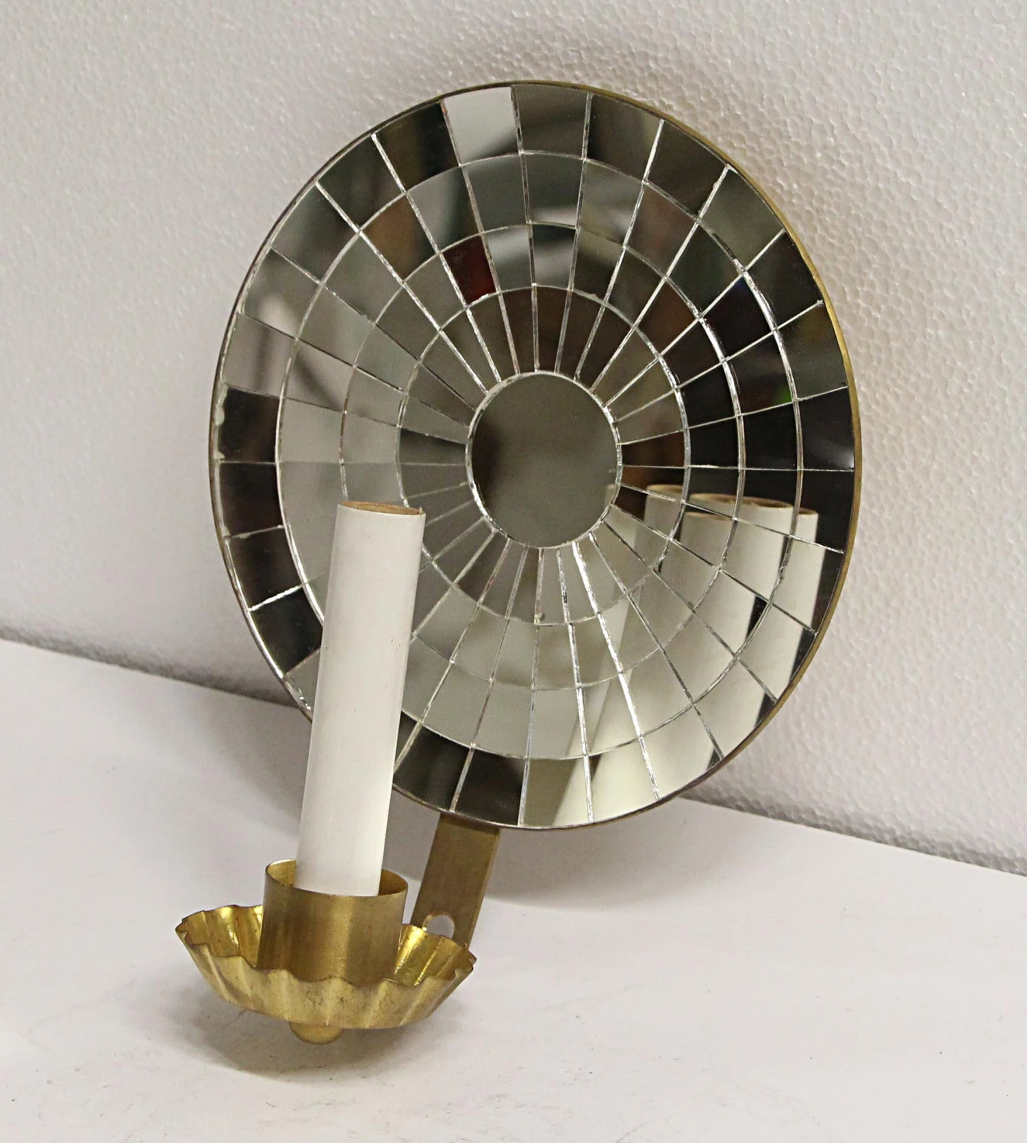 Concave Pieced Mirrored Single Arm Brass Sconce 5 Concave Pieced Mirrored Single Arm Brass Sconce - Image 3