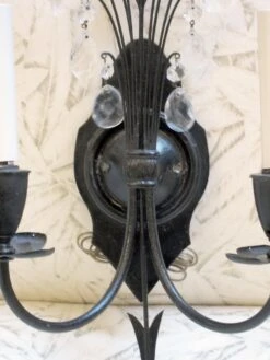 1920s Pair Of Federal 2 Arm Iron & Crystal Wall Sconces -OGT Sale Store sconces wall lighting for sale chs662