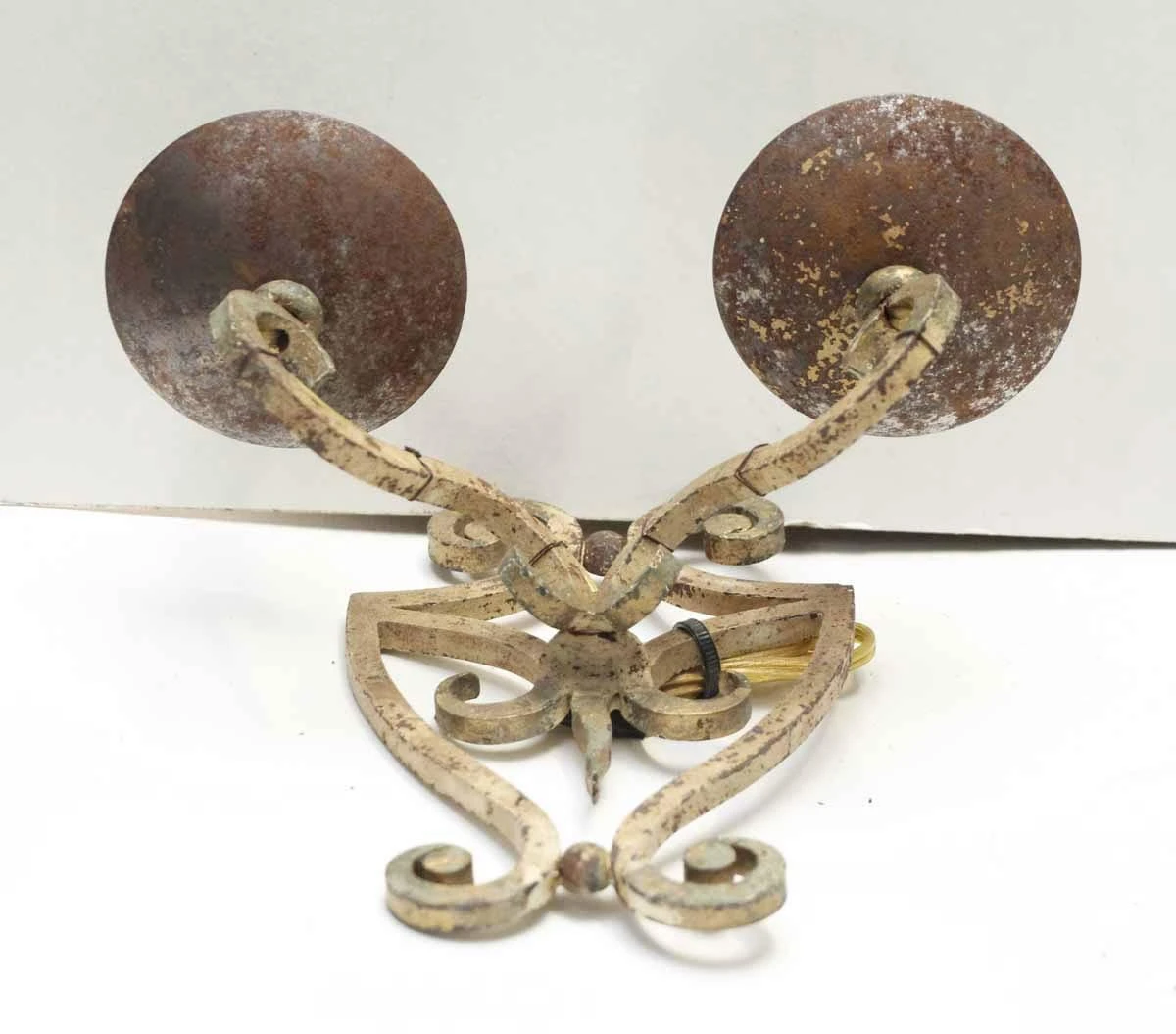 Pair Of Antique French 2 Arm Tan Iron Wall Sconces 5 Pair Of Antique French 2 Arm Tan Iron Wall Sconces - Image 3