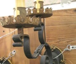 Pair Of Tudor Two Arm Wrought Iron Wall Sconces 8 Pair Of Tudor Two Arm Wrought Iron Wall Sconces -OGT Sale Store sconces wall lighting for sale l207208