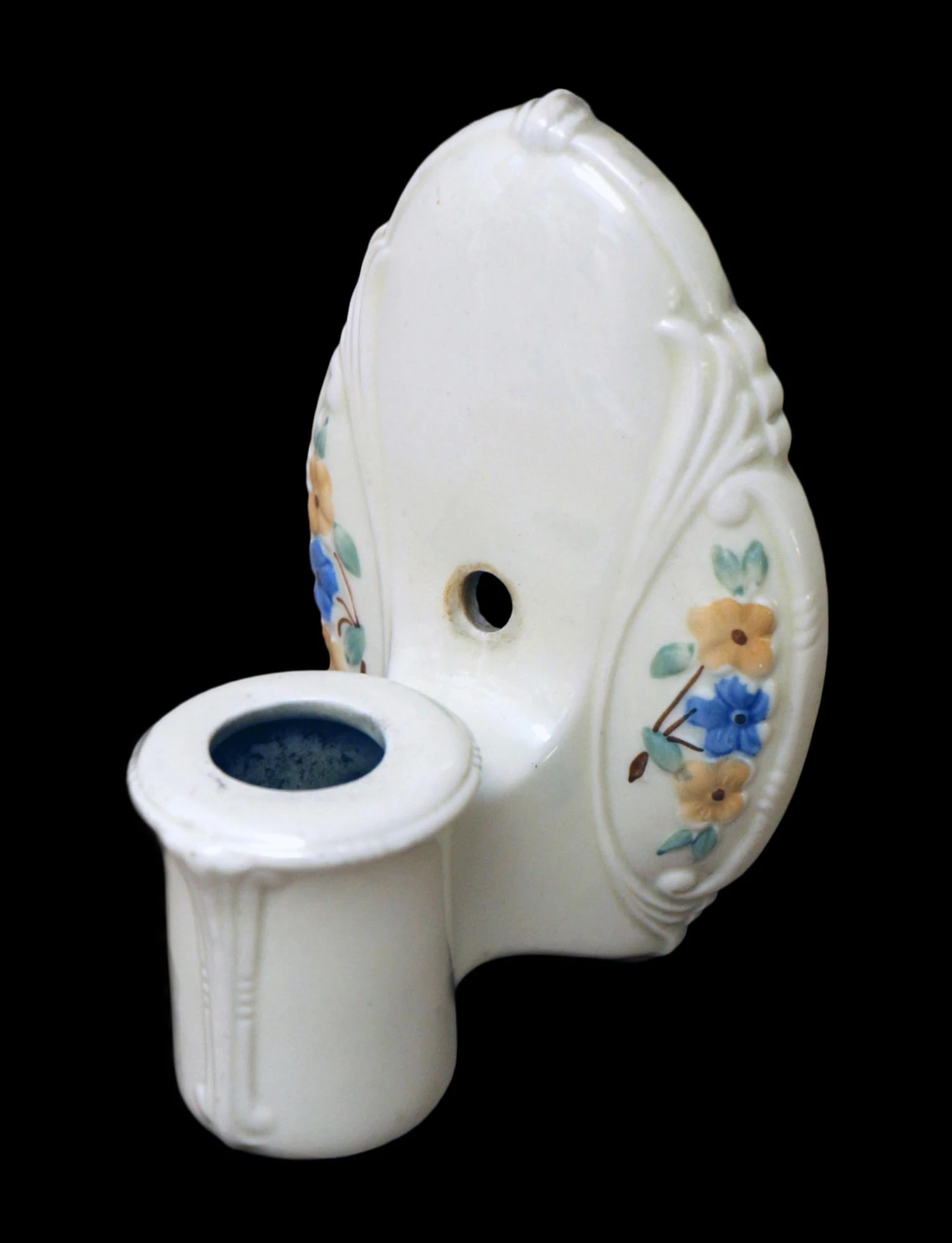 Pair Of Vintage White Floral Porcelain Wall Sconces 5 Pair Of Vintage White Floral Porcelain Wall Sconces - Image 3