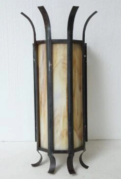 Pair Of Vintage Modern Stained Glass Iron Wall Sconces 13 Pair Of Vintage Modern Stained Glass Iron Wall Sconces -OGT Sale Store sconces wall lighting for sale m216038