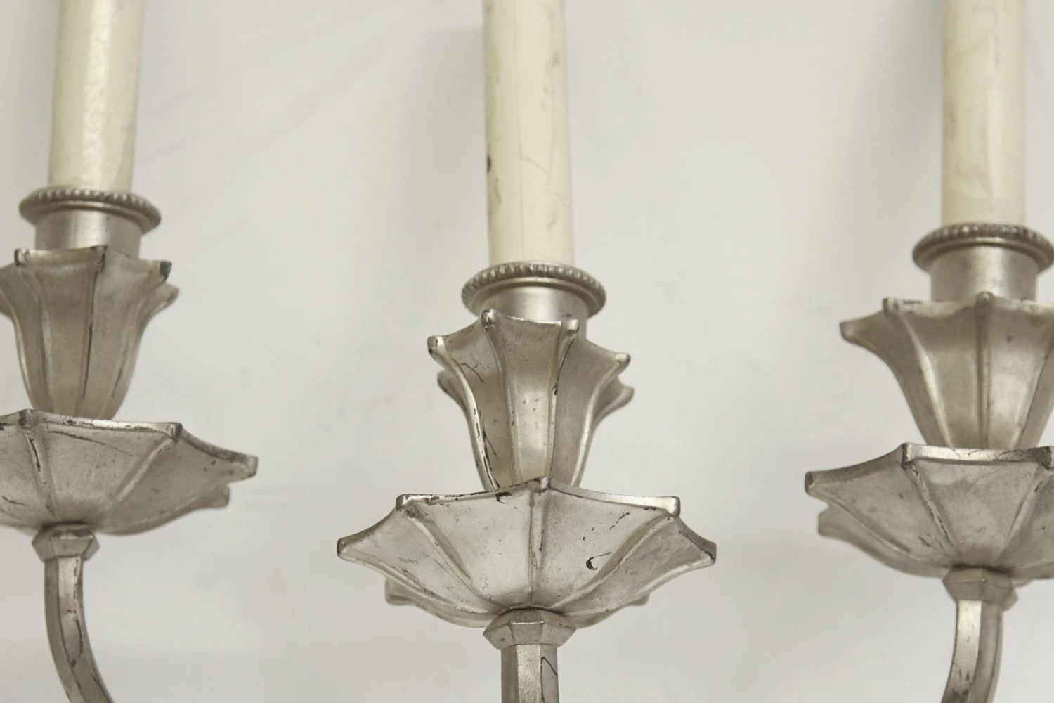 Antique Victorian Silver Tulip 3 Arm Caldwell Wall Sconce 5 Antique Victorian Silver Tulip 3 Arm Caldwell Wall Sconce - Image 3