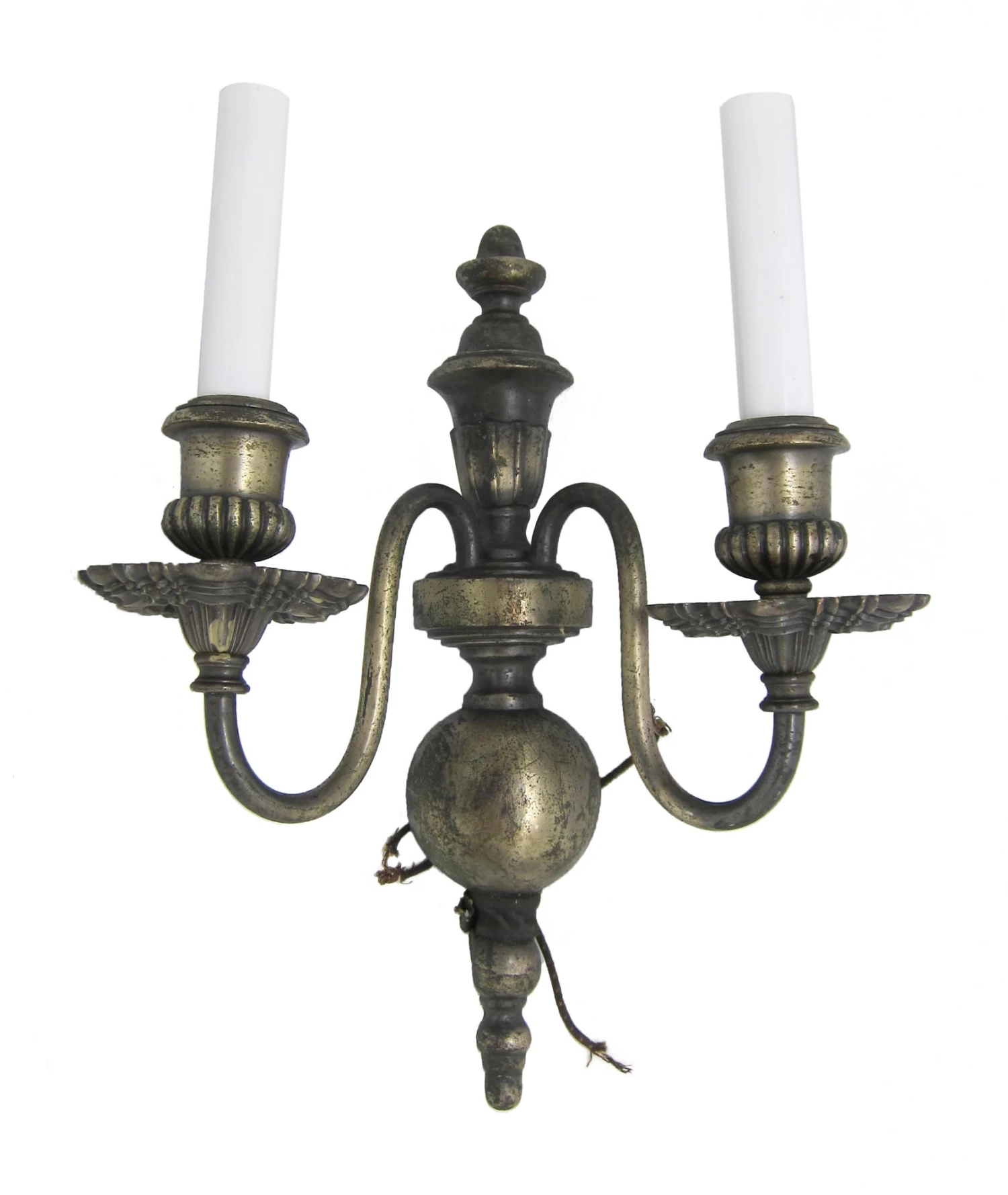 Pair Of 1920s Antique Silver Over Cast Brass Wall Sconces 5 Pair Of 1920s Antique Silver Over Cast Brass Wall Sconces - Image 3