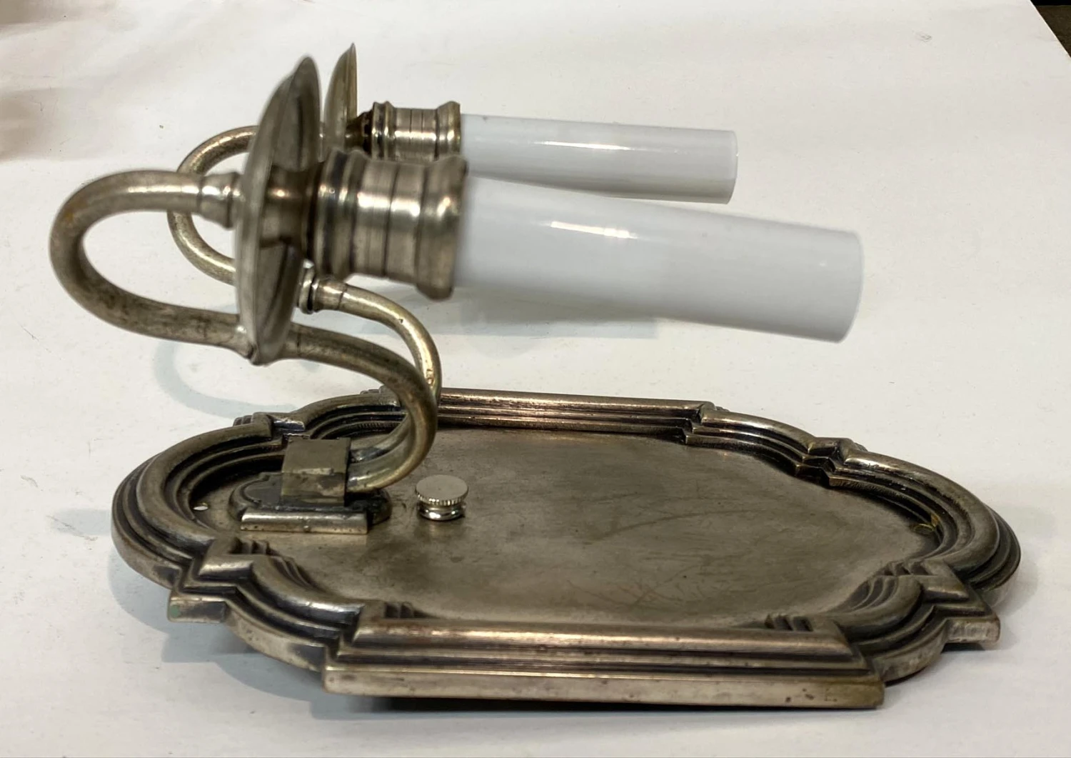 Silver Finish Brass 2 Arm Georgian Wall Sconces 5 Silver Finish Brass 2 Arm Georgian Wall Sconces - Image 3