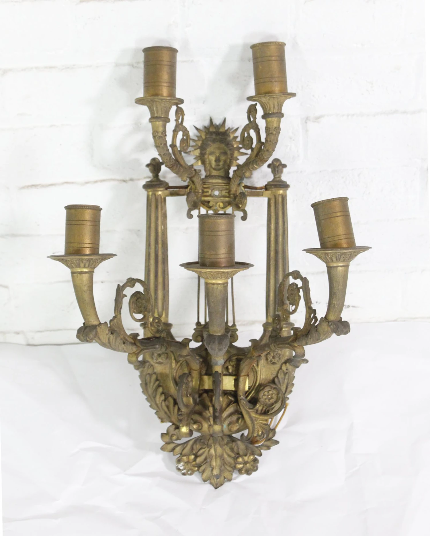 Pair Of 5 Arm Cast Bronze French Floral Figural Sconces 5 Pair Of 5 Arm Cast Bronze French Floral Figural Sconces - Image 3