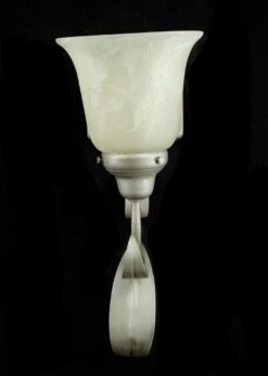 Pair Of Vintage One Arm White Alabaster Shade Silver Steel Wall Sconces 18 Pair Of Vintage One Arm White Alabaster Shade Silver Steel Wall Sconces -OGT Sale Store sconces wall lighting for sale q285111