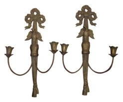 French Bronze Candlestick Sconces With Eagle Motif