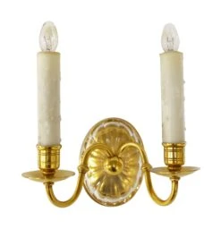 Georgian Cut Crystal Double Arm Gold Gilt Sconces