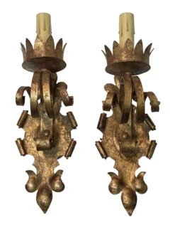 Gold Gilt Over Wrought Iron Gothic Wall Sconces
