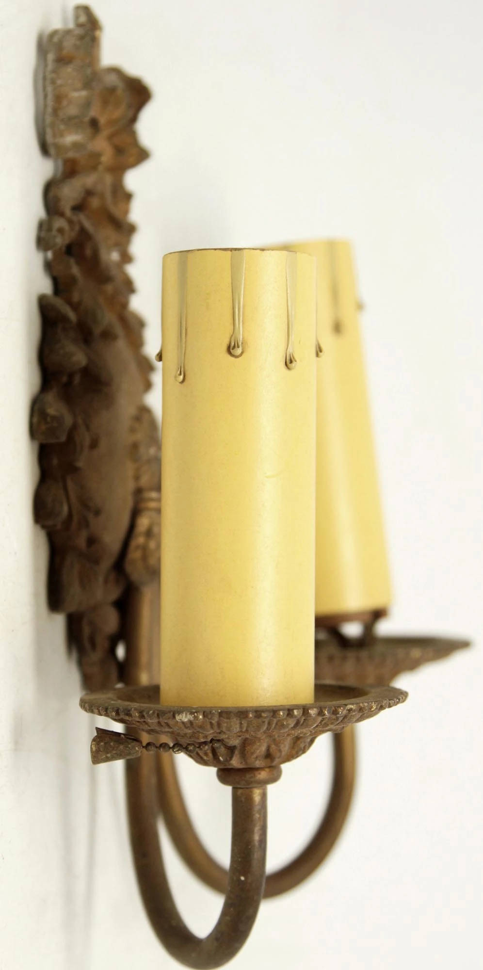 Victorian 2 Arm Brass Beaded Ribbon Wall Sconce 4 Victorian 2 Arm Brass Beaded Ribbon Wall Sconce - Image 2