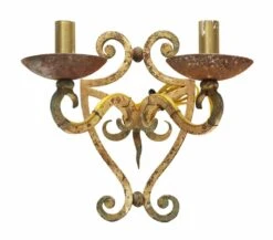 Pair Of Antique French 2 Arm Tan Iron Wall Sconces 8 Pair Of Antique French 2 Arm Tan Iron Wall Sconces -OGT Sale Store sconces wall lighting k193955