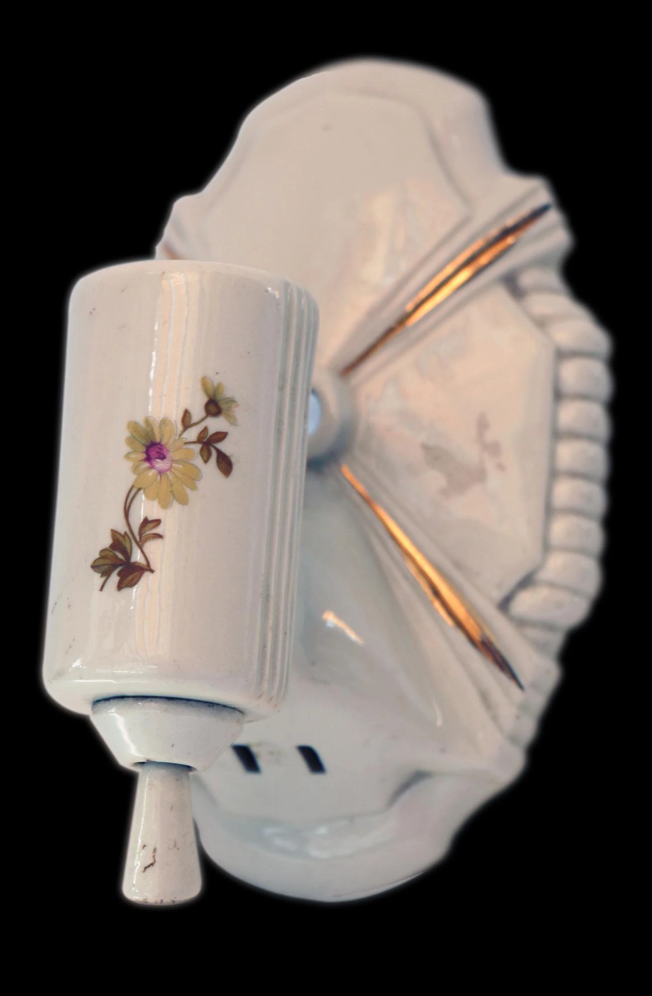 Antique White Porcelain Floral Bathroom Wall Sconce 4 Antique White Porcelain Floral Bathroom Wall Sconce - Image 2