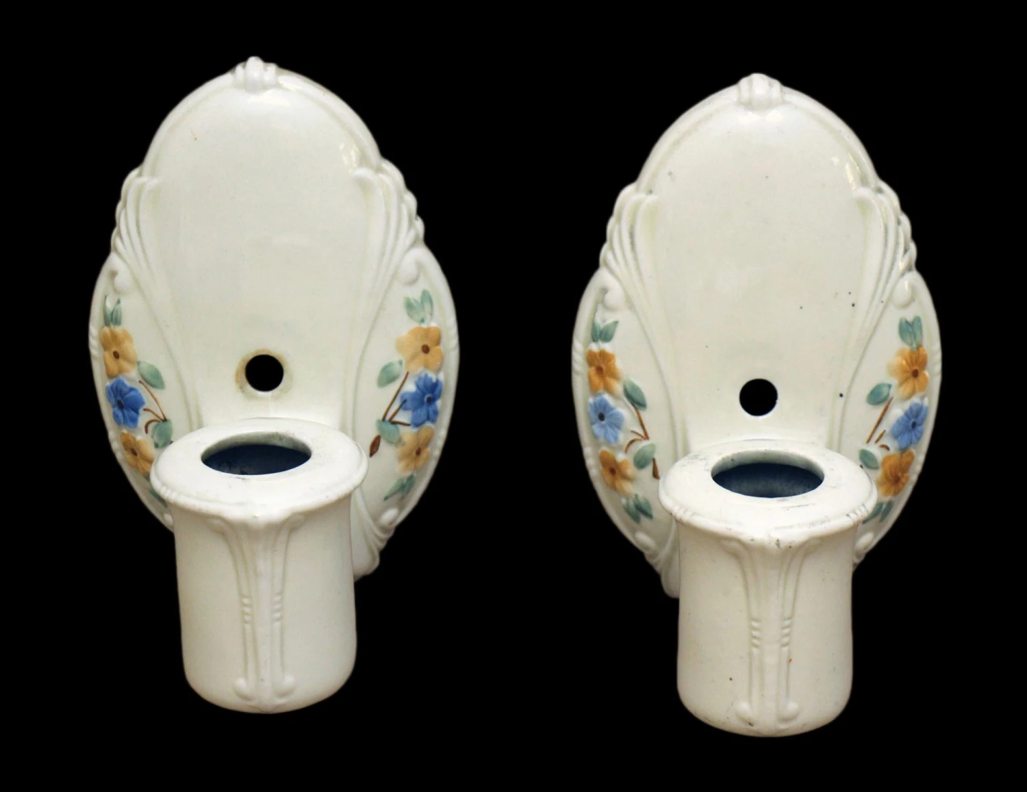Pair Of Vintage White Floral Porcelain Wall Sconces 4 Pair Of Vintage White Floral Porcelain Wall Sconces - Image 2