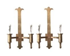 Pair Of Tall Ecclesiastical Brass 2 Arm Wall Sconces 8 Pair Of Tall Ecclesiastical Brass 2 Arm Wall Sconces -OGT Sale Store sconces wall lighting l211511
