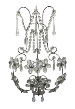 Large Silver Leaf & Floral Crystal Sconce