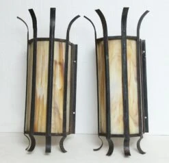 Pair Of Vintage Modern Stained Glass Iron Wall Sconces 12 Pair Of Vintage Modern Stained Glass Iron Wall Sconces -OGT Sale Store sconces wall lighting m216038